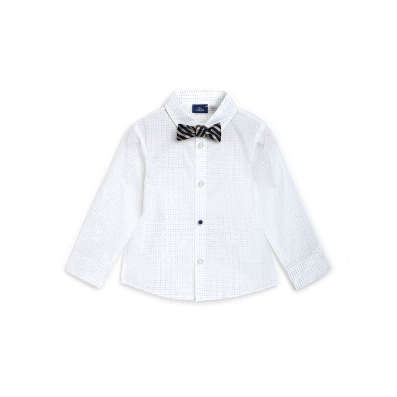 Boys White Printed with Bow Long Sleeve Shirt image number 0